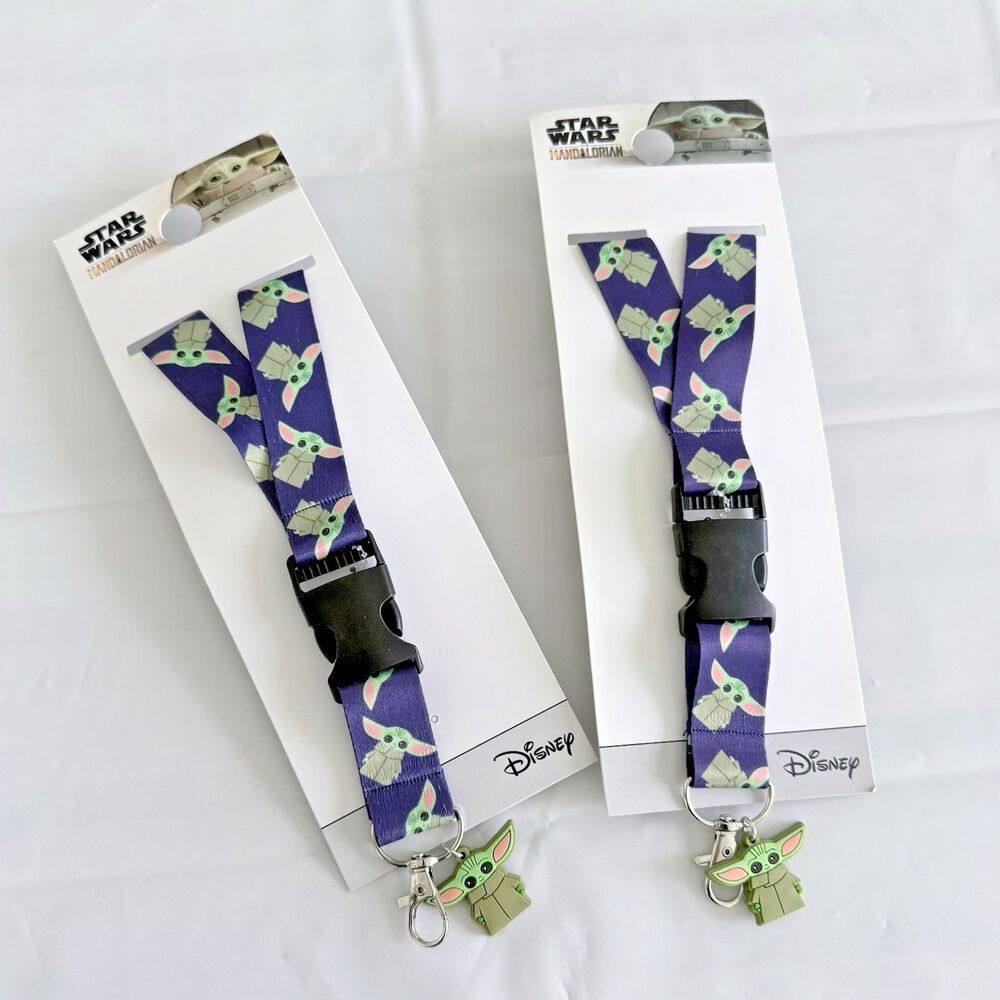 STAR WARS Mandalorian Baby Yoda Lanyards Set of 2 Detachable 10in Purple NEW